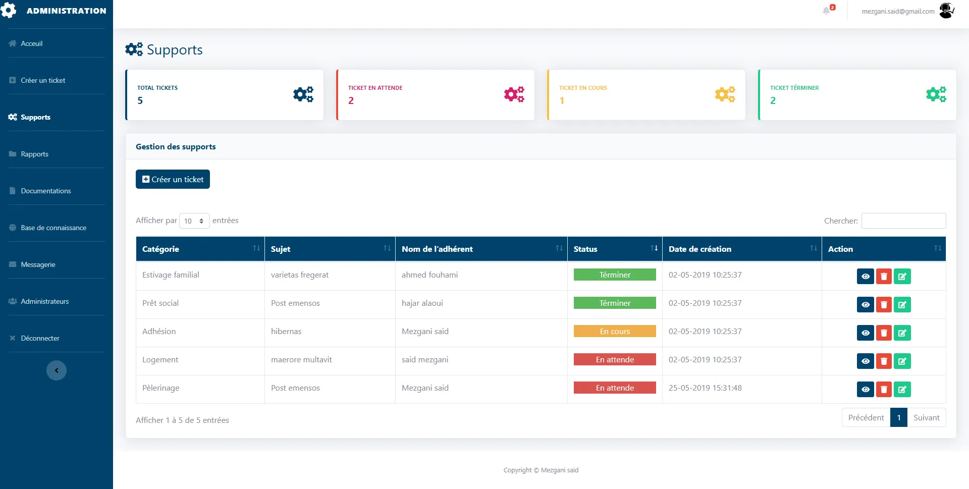 Projet Gestion de Support - Site web