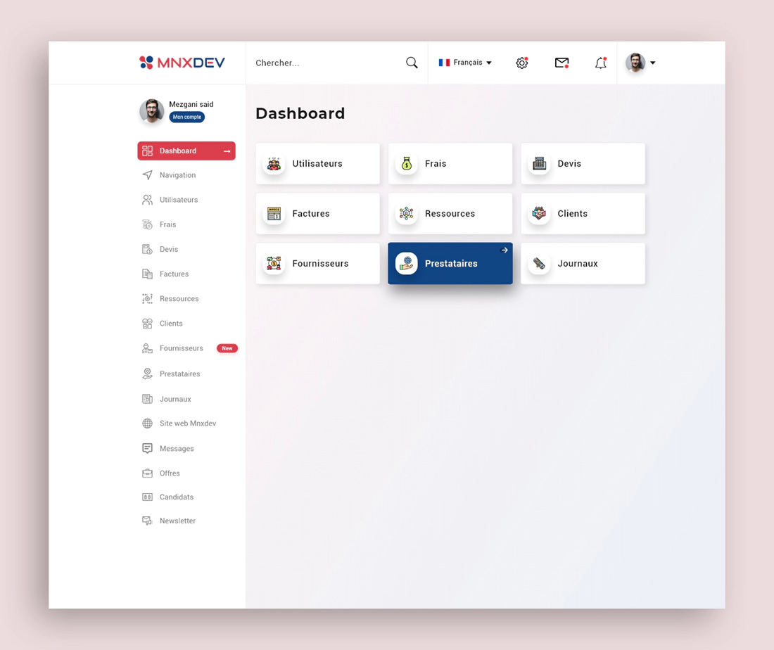 Projet MnxDev Dashboard - Application de gestion web
